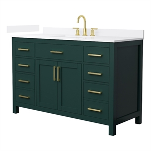 Beckett 54&quot Green Single Vanity & White Quartz Top (3-Hole) & Gold Trim