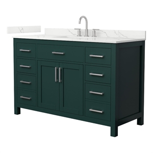 Beckett 54&quot Green Single Vanity & Giotto Quartz Top (3-Hole) & Nickel Trim