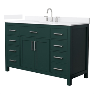 Beckett 54&quot Green Single Vanity & White Quartz Top (3-Hole) & Nickel Trim