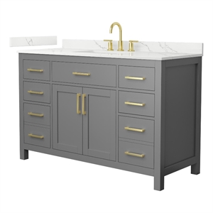 Beckett 54&quot Dark Gray Single Vanity & Giotto Quartz Top (3-Hole) & Gold Trim