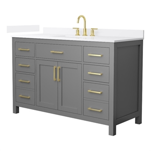 Beckett 54&quot Dark Gray Single Vanity & White Quartz Top (3-Hole) & Gold Trim