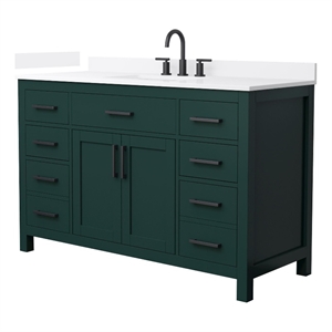 Beckett 54&quot Green Single Vanity & White Quartz Top (3-Hole) & Black Trim