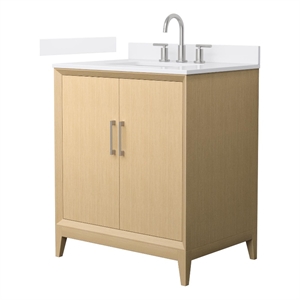 Janna 30&quot White Oak Single Vanity & White Quartz Top (3-Hole) & Nickel Trim