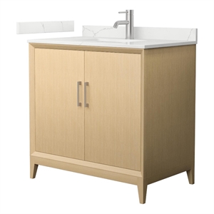 Janna 36&quot White Oak Single Vanity & Giotto Quartz Top (1-Hole) & Nickel Trim