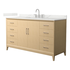 Janna 60&quot White Oak Single Vanity & Giotto Quartz Top (3-Hole) & Nickel Trim