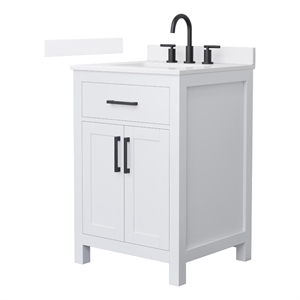 Beckett 24&quot White Single Vanity & White Quartz Top (3-Hole) & Black Trim