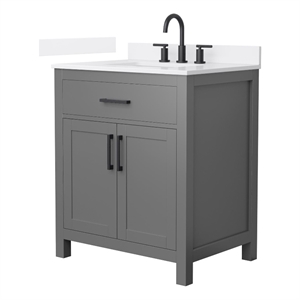 Beckett 30&quot Dark Gray Single Vanity & White Quartz Top (3-Hole) & Black Trim