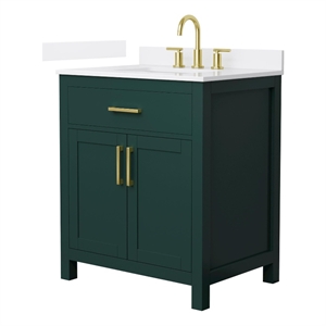 Beckett 30&quot Green Single Vanity & White Quartz Top (3-Hole) & Gold Trim