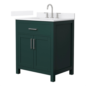 Beckett 30&quot Green Single Vanity & White Quartz Top (3-Hole) & Nickel Trim