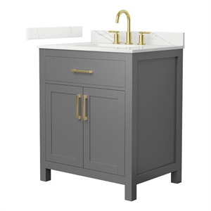 Beckett 30&quot Dark Gray Single Vanity & Giotto Quartz Top (3-Hole) & Gold Trim