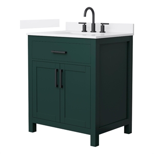 Beckett 30&quot Green Single Vanity & White Quartz Top (3-Hole) & Black Trim