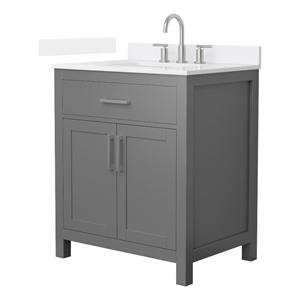 Beckett 30&quot Dark Gray Single Vanity & White Quartz Top (3-Hole) & Nickel Trim