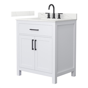 Beckett 30&quot White Single Vanity & Giotto Quartz Top (3-Hole) & Black Trim