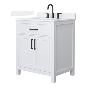 Beckett 30&quot White Single Vanity & White Quartz Top (3-Hole) & Black Trim
