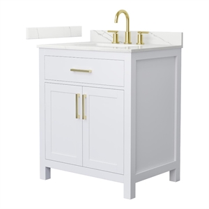 Beckett 30&quot White Single Vanity & Giotto Quartz Top (3-Hole) & Gold Trim