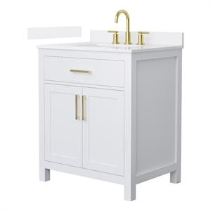 Beckett 30&quot White Single Vanity & White Quartz Top (3-Hole) & Gold Trim