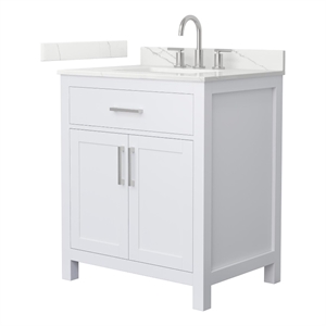 Beckett 30&quot White Single Vanity & Giotto Quartz Top (3-Hole) & Nickel Trim