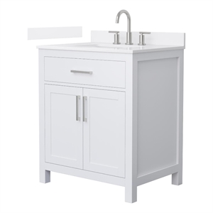 Beckett 30&quot White Single Vanity & White Quartz Top (3-Hole) & Nickel Trim