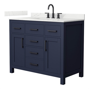 Beckett 42&quot Dark Blue Single Vanity & Giotto Quartz Top (3-Hole) & Black Trim