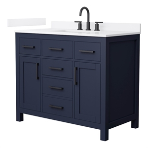 Beckett 42&quot Dark Blue Single Vanity & White Quartz Top (3-Hole) & Black Trim