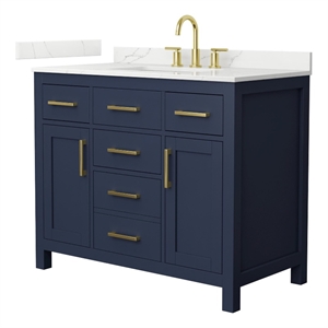 Beckett 42&quot Dark Blue Single Vanity & Giotto Quartz Top (3-Hole) & Gold Trim