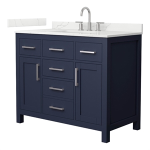 Beckett 42&quot Dark Blue Single Vanity & Giotto Quartz Top (3-Hole) & Nickel Trim
