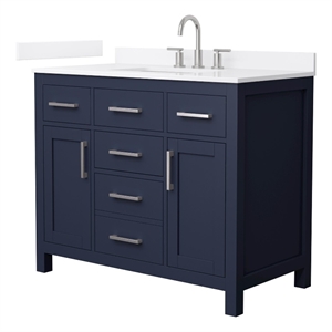 Beckett 42&quot Dark Blue Single Vanity & White Quartz Top (3-Hole) & Nickel Trim