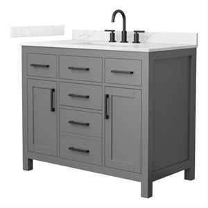 Beckett 42&quot Dark Gray Single Vanity & Giotto Quartz Top (3-Hole) & Black Trim