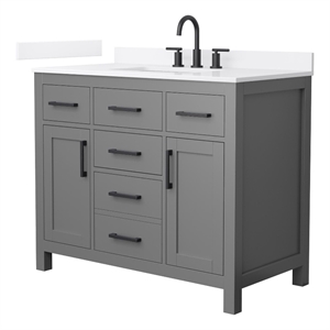 Beckett 42&quot Dark Gray Single Vanity & White Quartz Top (3-Hole) & Black Trim