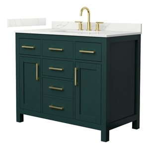 Beckett 42&quot Green Single Vanity & Giotto Quartz Top (3-Hole) & Gold Trim