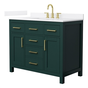 Beckett 42&quot Green Single Vanity & White Quartz Top (3-Hole) & Gold Trim