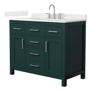 Beckett 42&quot Green Single Vanity & Giotto Quartz Top (3-Hole) & Nickel Trim