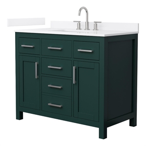 Beckett 42&quot Green Single Vanity & White Quartz Top (3-Hole) & Nickel Trim