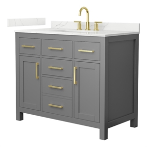 Beckett 42&quot Dark Gray Single Vanity & Giotto Quartz Top (3-Hole) & Gold Trim