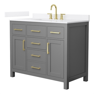Beckett 42&quot Dark Gray Single Vanity & White Quartz Top (3-Hole) & Gold Trim