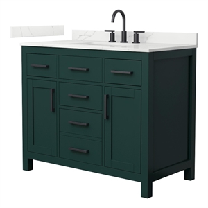 Beckett 42&quot Green Single Vanity & Giotto Quartz Top (3-Hole) & Black Trim