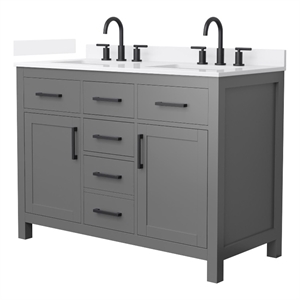Beckett 48&quot Dark Gray Double Vanity & White Quartz Top (3-Hole) & Black Trim