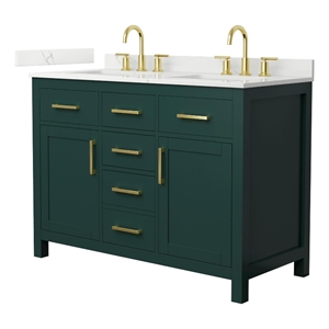 Beckett 48&quot Green Double Vanity & Giotto Quartz Top (3-Hole) & Gold Trim