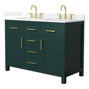 Beckett 48&quot Green Double Vanity & White Quartz Top (3-Hole) & Gold Trim