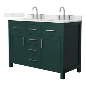 Beckett 48&quot Green Double Vanity & Giotto Quartz Top (3-Hole) & Nickel Trim