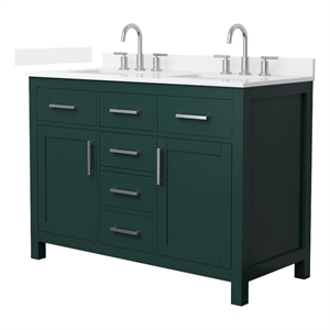 Beckett 48&quot Green Double Vanity & White Quartz Top (3-Hole) & Nickel Trim