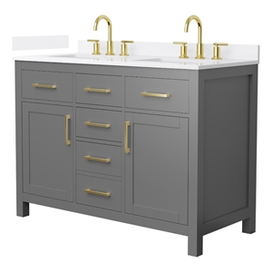 Beckett 48&quot Dark Gray Double Vanity & White Quartz Top (3-Hole) & Gold Trim