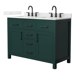 Beckett 48&quot Green Double Vanity & Giotto Quartz Top (3-Hole) & Black Trim
