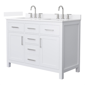 Beckett 48&quot White Double Vanity & White Quartz Top (3-Hole) & Nickel Trim