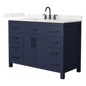 Beckett 48&quot Dark Blue Single Vanity & Giotto Quartz Top (3-Hole) & Black Trim