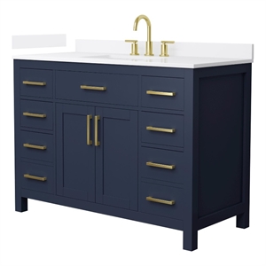 Beckett 48&quot Dark Blue Single Vanity & White Quartz Top (3-Hole) & Gold Trim