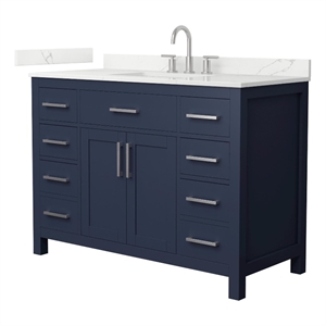 Beckett 48&quot Dark Blue Single Vanity & Giotto Quartz Top (3-Hole) & Nickel Trim