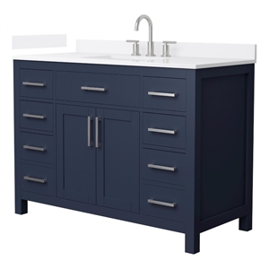 Beckett 48&quot Dark Blue Single Vanity & White Quartz Top (3-Hole) & Nickel Trim