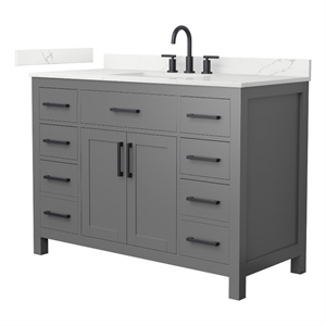 Beckett 48&quot Dark Gray Single Vanity & Giotto Quartz Top (3-Hole) & Black Trim