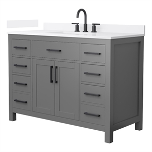 Beckett 48&quot Dark Gray Single Vanity & White Quartz Top (3-Hole) & Black Trim